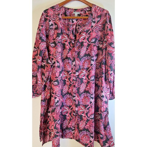 CATHERINE'S Button Up Tunic Shirt Women's Plus Sz 4x Floral Peasant Casual Boho - Picture 3 of 10